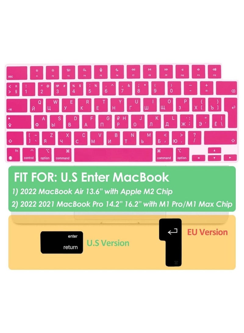 AMM EU Version Russian English Silicone Keyboard Cover Skin for M2 MacBook Air 13.6 inch 2022 A2681 & MacBook Pro 14 inch 2022 2021 A2442 M1 & MacBook Pro 16 inch 2022 2021 A2485 M1, Pink - Image 2